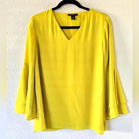 Alfani Blouse Women 14P Olive Green Flare Layered Sleeve Flowy Colorful … - Picture 1 of 9